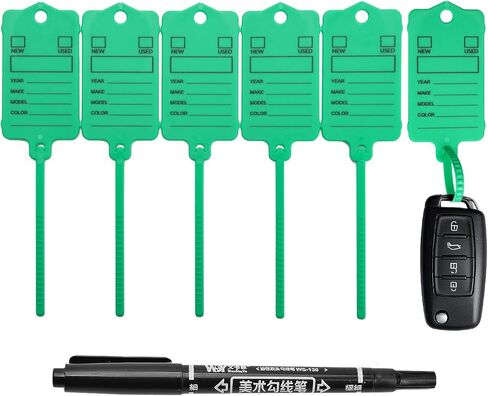 100PCS Car Key Tags with Labels Plastic Car Dealership Key Tags Self Locking Waterproof Auto Identifiers Keychain Labels for Office Shop Automotive RV Dealer Supplies (Green) in Saudi Arabia