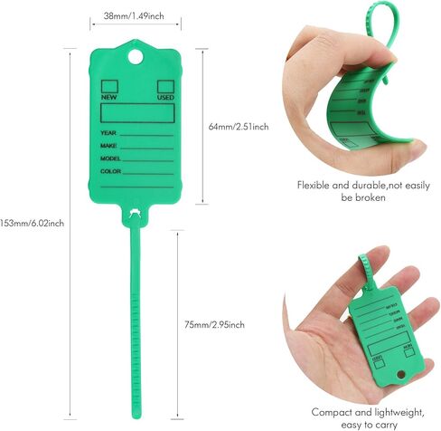 100PCS Car Key Tags with Labels Plastic Car Dealership Key Tags Self Locking Waterproof Auto Identifiers Keychain Labels for Office Shop Automotive RV Dealer Supplies (Green) in Saudi Arabia