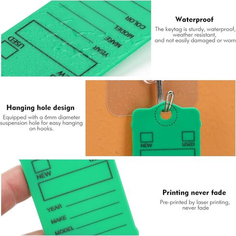 100PCS Car Key Tags with Labels Plastic Car Dealership Key Tags Self Locking Waterproof Auto Identifiers Keychain Labels for Office Shop Automotive RV Dealer Supplies (Green) in Saudi Arabia