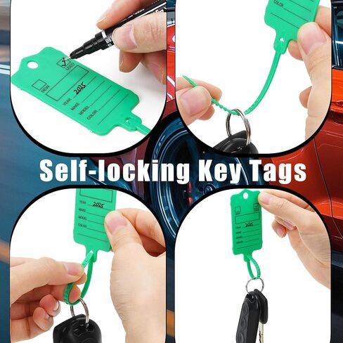 100PCS Car Key Tags with Labels Plastic Car Dealership Key Tags Self Locking Waterproof Auto Identifiers Keychain Labels for Office Shop Automotive RV Dealer Supplies (Green) in Saudi Arabia
