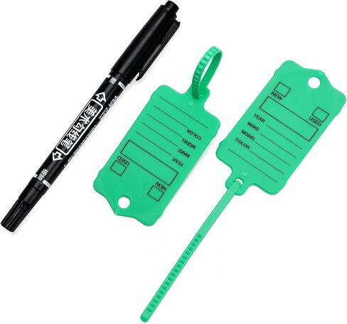 100PCS Car Key Tags with Labels Plastic Car Dealership Key Tags Self Locking Waterproof Auto Identifiers Keychain Labels for Office Shop Automotive RV Dealer Supplies (Green) in Saudi Arabia