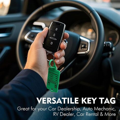 100PCS Car Key Tags with Labels Plastic Car Dealership Key Tags Self Locking Waterproof Auto Identifiers Keychain Labels for Office Shop Automotive RV Dealer Supplies (Green) in Saudi Arabia