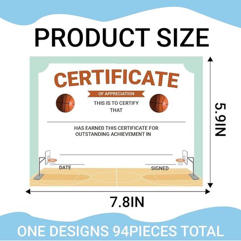 94 Pcs Student of Award Certificates End of School Year Superlatives Certificates Recognition Certificates of Achievement Graduation Birthday Certificates for Teacher Supplies (Basketball) in Saudi Arabia