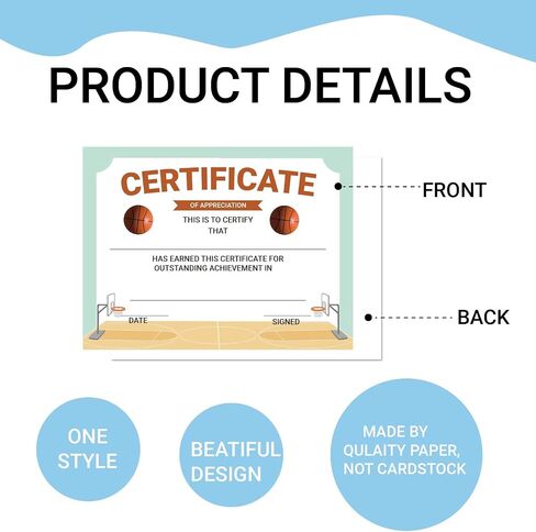 94 Pcs Student of Award Certificates End of School Year Superlatives Certificates Recognition Certificates of Achievement Graduation Birthday Certificates for Teacher Supplies (Basketball) in Saudi Arabia