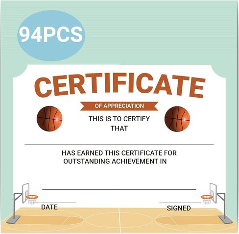 94 Pcs Student of Award Certificates End of School Year Superlatives Certificates Recognition Certificates of Achievement Graduation Birthday Certificates for Teacher Supplies (Basketball) in Saudi Arabia