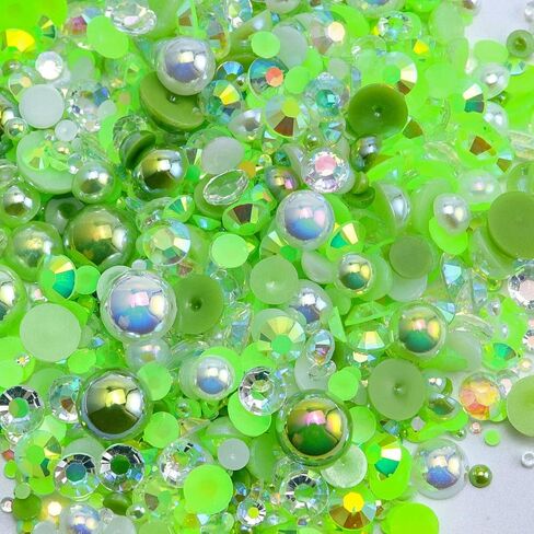 60G مزيج لؤلؤة مسطحة ولؤلؤة نصف ، 2mm-10mm للحشيق الراين للبرميل للقرن الوجه ، أحجار الراين الهلامية ، مع قلم الشمع الملقط ، أبيض | خضراء | in Kuwait