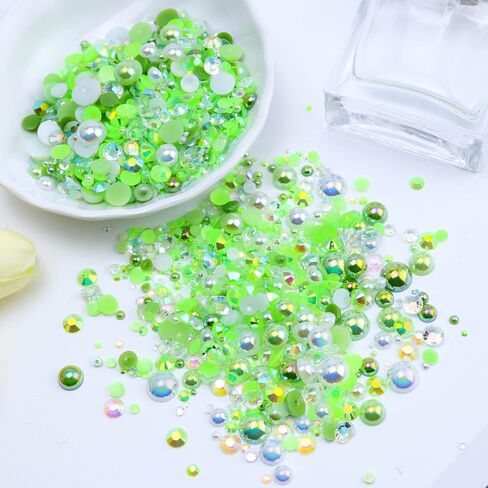 60G مزيج لؤلؤة مسطحة ولؤلؤة نصف ، 2mm-10mm للحشيق الراين للبرميل للقرن الوجه ، أحجار الراين الهلامية ، مع قلم الشمع الملقط ، أبيض | خضراء | in Kuwait