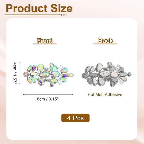 uxcell 4pcs التزيين الكريستالي ، الحديد ، الحديد على التصحيح ، حار حلاقة من التزيين الكريستالي لأكياس أحذية زفاف الزفاف ، الشمبانيا in Saudi Arabia