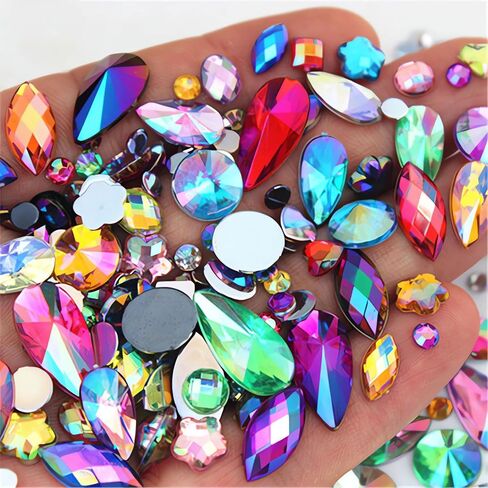 مختلط 1440pcs 3mm-10mm Gems Gems AB أحجار الراين الملونة للصياغة ، أحجار الأحجار الكريمة flatback لحرف فن الأظافر ، وجواهر أكريليك للفنون ، وديكبلاي Cosplay Cosplay (Muticolor AB) in Kuwait