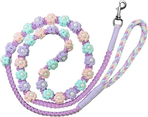 Handmade Braided Dog Leash with Floral Design, Soft Cotton Rope - Lightweight Spring Summer Leash for Small Medium Dogs, 59in Safe & Durable (Wisteria Whisper) in Kuwait