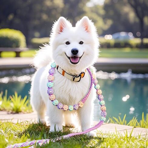 Handmade Braided Dog Leash with Floral Design, Soft Cotton Rope - Lightweight Spring Summer Leash for Small Medium Dogs, 59in Safe & Durable (Wisteria Whisper) in Kuwait