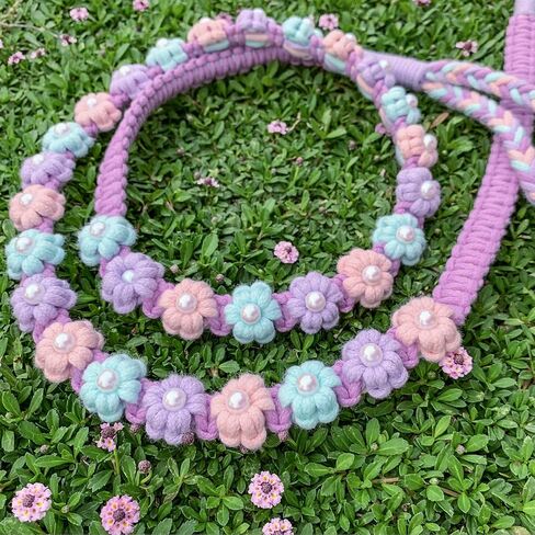 Handmade Braided Dog Leash with Floral Design, Soft Cotton Rope - Lightweight Spring Summer Leash for Small Medium Dogs, 59in Safe & Durable (Wisteria Whisper) in Kuwait