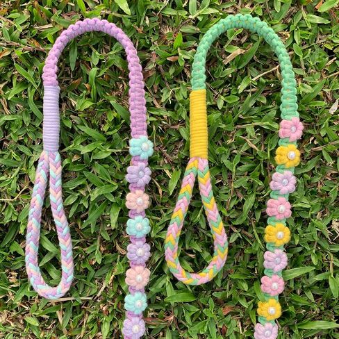 Handmade Braided Dog Leash with Floral Design, Soft Cotton Rope - Lightweight Spring Summer Leash for Small Medium Dogs, 59in Safe & Durable (Wisteria Whisper) in Kuwait