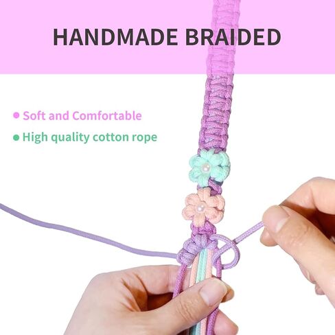 Handmade Braided Dog Leash with Floral Design, Soft Cotton Rope - Lightweight Spring Summer Leash for Small Medium Dogs, 59in Safe & Durable (Wisteria Whisper) in Kuwait