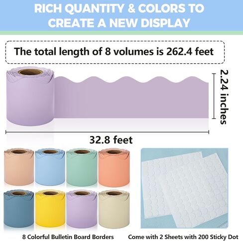 Bulletin Board Borders, 8 Rolls 262.4 Ft Scalloped Boho Classroom Decor in Saudi Arabia