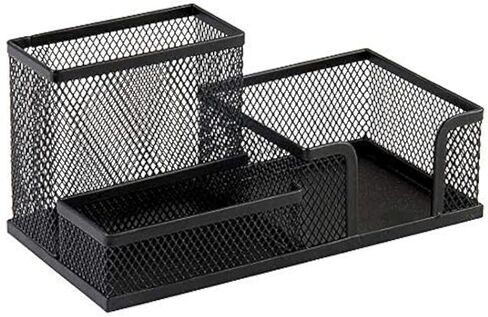 Corner Cabin Mesh Desk Office Organizer for Paper Clip, Mesh Desk Organizer, 3 in 1 Metal Pen Holder Office Supplies Caddy for Paper Clip, Sticky Note, Pen(3 Compartments, Black) in Saudi Arabia