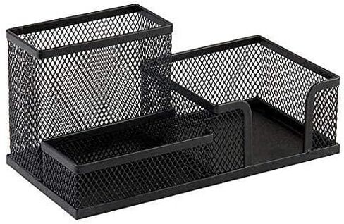 Corner Cabin Mesh Desk Office Organizer for Paper Clip, Mesh Desk Organizer, 3 in 1 Metal Pen Holder Office Supplies Caddy for Paper Clip, Sticky Note, Pen(3 Compartments, Black) in Saudi Arabia
