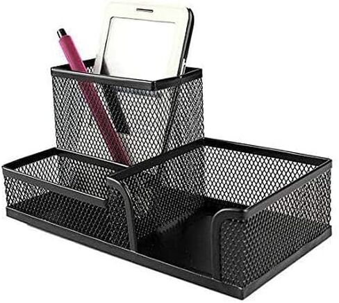 Corner Cabin Mesh Desk Office Organizer for Paper Clip, Mesh Desk Organizer, 3 in 1 Metal Pen Holder Office Supplies Caddy for Paper Clip, Sticky Note, Pen(3 Compartments, Black) in Saudi Arabia