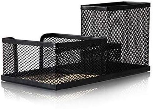 Corner Cabin Mesh Desk Office Organizer for Paper Clip, Mesh Desk Organizer, 3 in 1 Metal Pen Holder Office Supplies Caddy for Paper Clip, Sticky Note, Pen(3 Compartments, Black) in Saudi Arabia