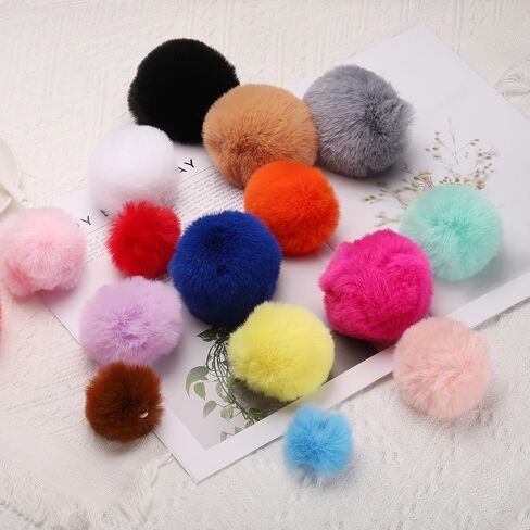 uxcell 2 inch faux fur pom balls ، 10 pcs أبيض ناعم ناعم الفراء pom poms للقبعات مع حلقة مرنة لقبعات الحياك in Saudi Arabia