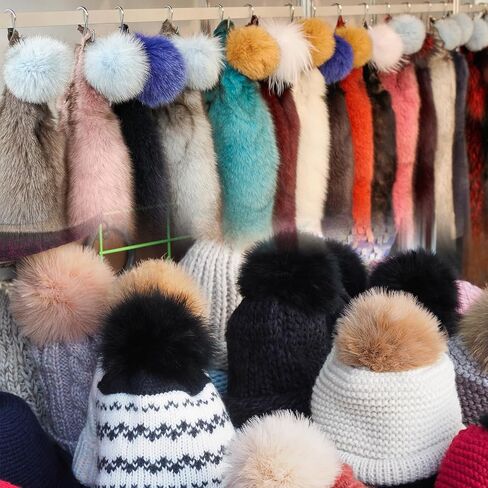 uxcell 2 inch faux fur pom balls ، 10 pcs أبيض ناعم ناعم الفراء pom poms للقبعات مع حلقة مرنة لقبعات الحياك in Saudi Arabia