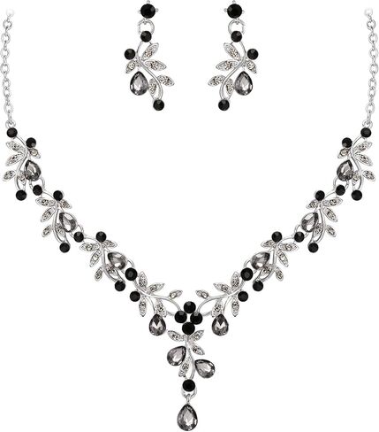 Crysdue Wedding Bridal Jewelry Set for Women, Teardrop Crystal Leaf Cluster Statement Necklace Chandelier Dangle Earrings Costume Jewelry for Prom Party Blue Gold-Tone in Kuwait