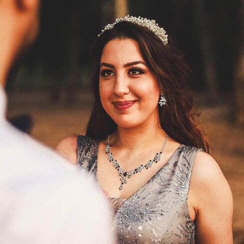 Crysdue Wedding Bridal Jewelry Set for Women, Teardrop Crystal Leaf Cluster Statement Necklace Chandelier Dangle Earrings Costume Jewelry for Prom Party Blue Gold-Tone in Kuwait