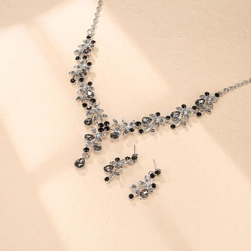 Crysdue Wedding Bridal Jewelry Set for Women, Teardrop Crystal Leaf Cluster Statement Necklace Chandelier Dangle Earrings Costume Jewelry for Prom Party Blue Gold-Tone in Kuwait