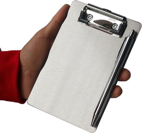 Stainless Steel Magnetic Clipboard with Pen - Multiple Sizes, Magnetic Design, Essential for Office and Home (4.3 x 6.5 Inches) in Kuwait