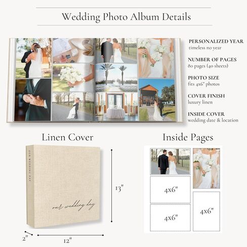 Wedding Photo Album 4x6 Pictures & Custom 2026 Year - Large Picture Scrapbook with 400 Pockets for Horizontal & Vertical Photos - Linen Photo Album Book for Personalized Wedding Day Memory Keepsake in Kuwait