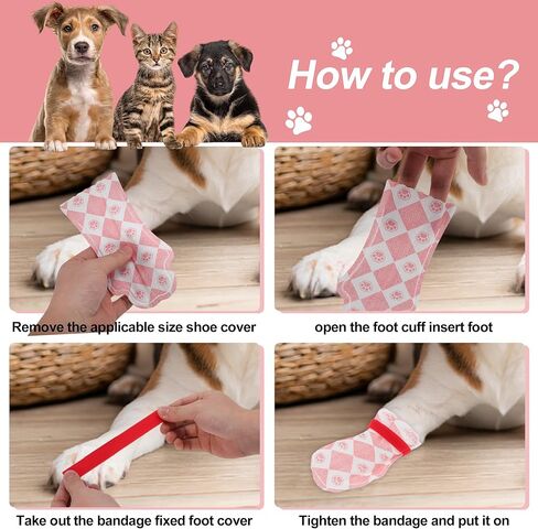 Dog Disposable Foot Covers, Waterproof Paw Protectors, Non-Slip Dog Shoes for Indoor and Outdoor, Large, 6 Set 24 Pcs (Sticky Tape Color is Random) in Kuwait