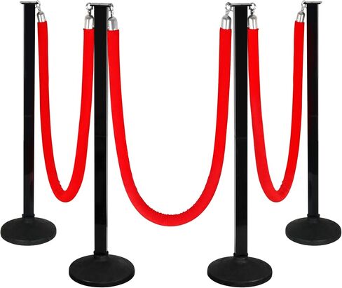 4 Pack Stanchion Post with Velvet Ropes (Weighted Base), Crowd Control Barriers, Red Carpet Runner Poles, Queue Poles for Party, Movie Theater in Saudi Arabia