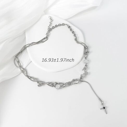 Irregular Necklace for Women Y2k Zircon Splice Necklace Collar Chain Hip Hop High Grade Fashion Gift Girl 17.7 Inch in Saudi Arabia