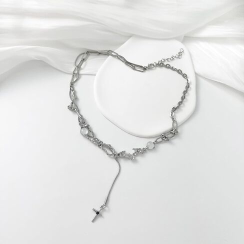 Irregular Necklace for Women Y2k Zircon Splice Necklace Collar Chain Hip Hop High Grade Fashion Gift Girl 17.7 Inch in Saudi Arabia
