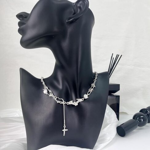 Irregular Necklace for Women Y2k Zircon Splice Necklace Collar Chain Hip Hop High Grade Fashion Gift Girl 17.7 Inch in Saudi Arabia
