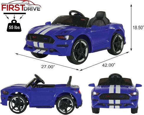 Mustang - Ride on Car - Electric Car for Kids - Kids Car with Parent Remote, MP3 Music Playback, AUX Port, Spring Suspension, LED Lights, Rear Wheel Drive, for Boys/Girls (Blue) in Saudi Arabia