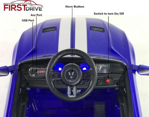 Mustang - Ride on Car - Electric Car for Kids - Kids Car with Parent Remote, MP3 Music Playback, AUX Port, Spring Suspension, LED Lights, Rear Wheel Drive, for Boys/Girls (Blue) in Saudi Arabia