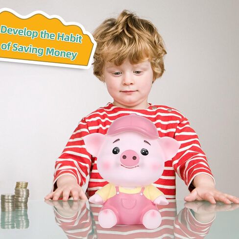 H&W Adorable Large Capacity Piggy Bank - Cute Shatterproof Coin Money Box for Kids - Holds Up to 800 Coins (Blue) in Saudi Arabia