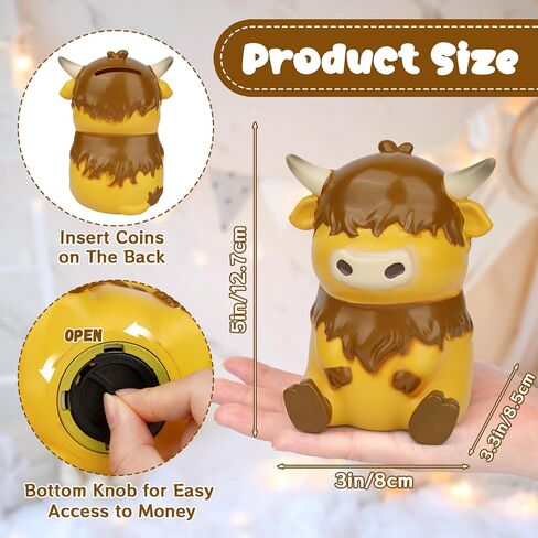 Highland Cow Piggy Bank for Kids, Small Piggy Bank Unbreakable Resin Kids Coin Money Bank, Great Birthday for Boys Girls and Toddlers Home Decor, 5 Inch in Kuwait
