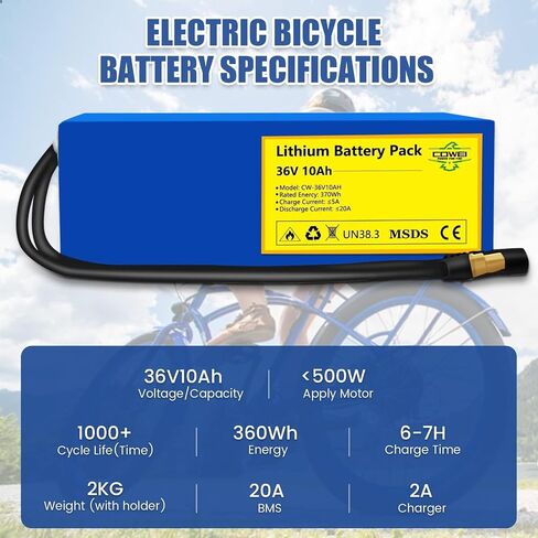 36V 10ah Lithium Battery for Electric Bicycle ، 36V ebike Battery with XT60 Connector ، 42V2a Charger ، PVC Warp for DIY (ZBL-36V10AH) in Saudi Arabia