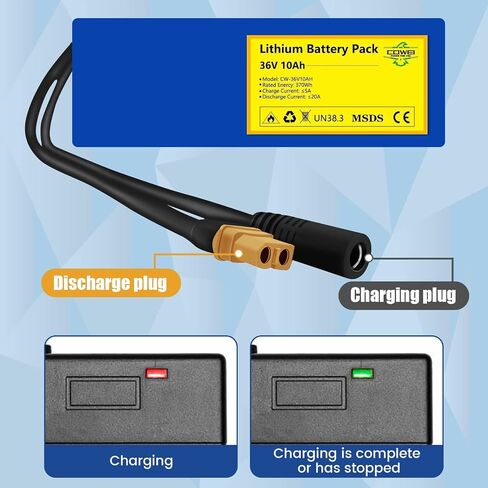 36V 10ah Lithium Battery for Electric Bicycle ، 36V ebike Battery with XT60 Connector ، 42V2a Charger ، PVC Warp for DIY (ZBL-36V10AH) in Saudi Arabia