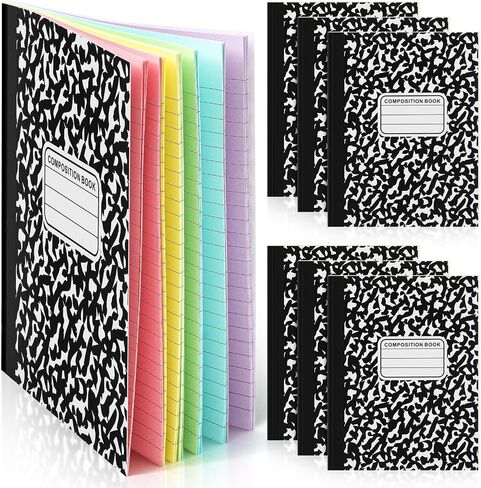 Henoyso 6 Pcs 120 Pages Colored Paper Notebooks 9.75" x 7.5" Bright Neon Colored Lined Paper Notebook Wide Ruled Marble Notebooks Journals Bulk for Office School Supplies (Deep Blue) in Saudi Arabia