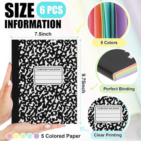 Henoyso 6 Pcs 120 Pages Colored Paper Notebooks 9.75" x 7.5" Bright Neon Colored Lined Paper Notebook Wide Ruled Marble Notebooks Journals Bulk for Office School Supplies (Deep Blue) in Saudi Arabia
