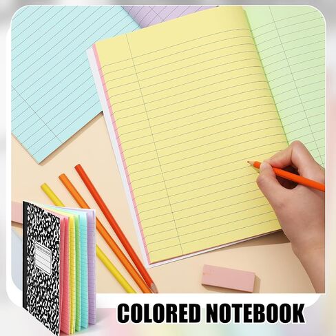Henoyso 6 Pcs 120 Pages Colored Paper Notebooks 9.75" x 7.5" Bright Neon Colored Lined Paper Notebook Wide Ruled Marble Notebooks Journals Bulk for Office School Supplies (Deep Blue) in Saudi Arabia
