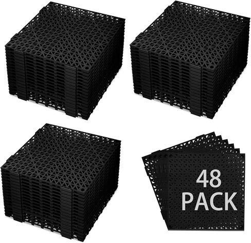16 PCS Modular Interlocking Cushion, Interlocking Rubber Floor Tiles Rubber Mats Drainage Mat with Hole, Non Slip Pool Deck Mat Outdoor 10" x 10" for Drain Deck Pool Patio Balcony Shower Kitchen,Black in Saudi Arabia