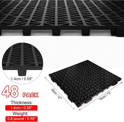 16 PCS Modular Interlocking Cushion, Interlocking Rubber Floor Tiles Rubber Mats Drainage Mat with Hole, Non Slip Pool Deck Mat Outdoor 10" x 10" for Drain Deck Pool Patio Balcony Shower Kitchen,Black in Saudi Arabia