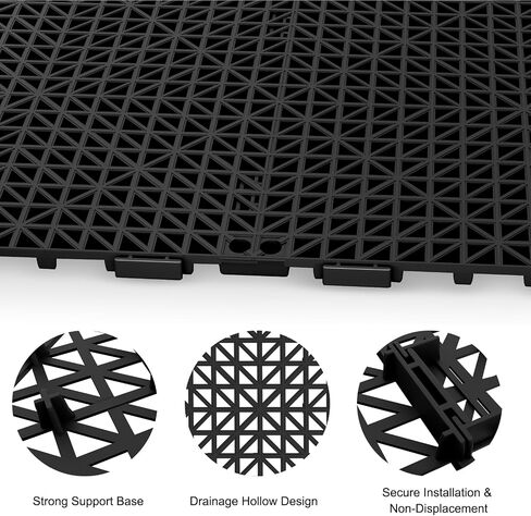16 PCS Modular Interlocking Cushion, Interlocking Rubber Floor Tiles Rubber Mats Drainage Mat with Hole, Non Slip Pool Deck Mat Outdoor 10" x 10" for Drain Deck Pool Patio Balcony Shower Kitchen,Black in Saudi Arabia