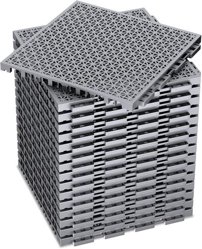 16 قطعة من الوسائد المتشابكة المعيارية، سجادات مطاطية متشابكة من بلاط الأرضيات المطاطية مع فتحة، سجادة غير قابلة للانزلاق على سطح حمام السباحة في الهواء الطلق مقاس 10 بوصة × 10 بوصة لتصريف المياه على سطح حمام السباحة وفناء شرفة دش المطبخ، أسود in Kuwait