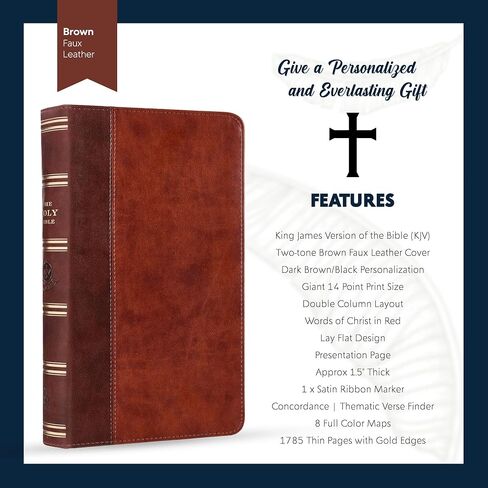 Personalized KJV Holy Bible Faux Leather Premium Holy Bible | Giant Print | Words of Christ in Red | Custom Name at The Lower Right Side | Gift for Christian & Religious Celebrations | Brown in Saudi Arabia