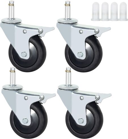 Stem Casters Wheels, 7/16" x 1-3/8" Swivel Casters with Brake TPR Casters 700 Lbs Load Capacity Replacement Wheels Casters Set of 4 (With Brake, 3 Inch) in Kuwait